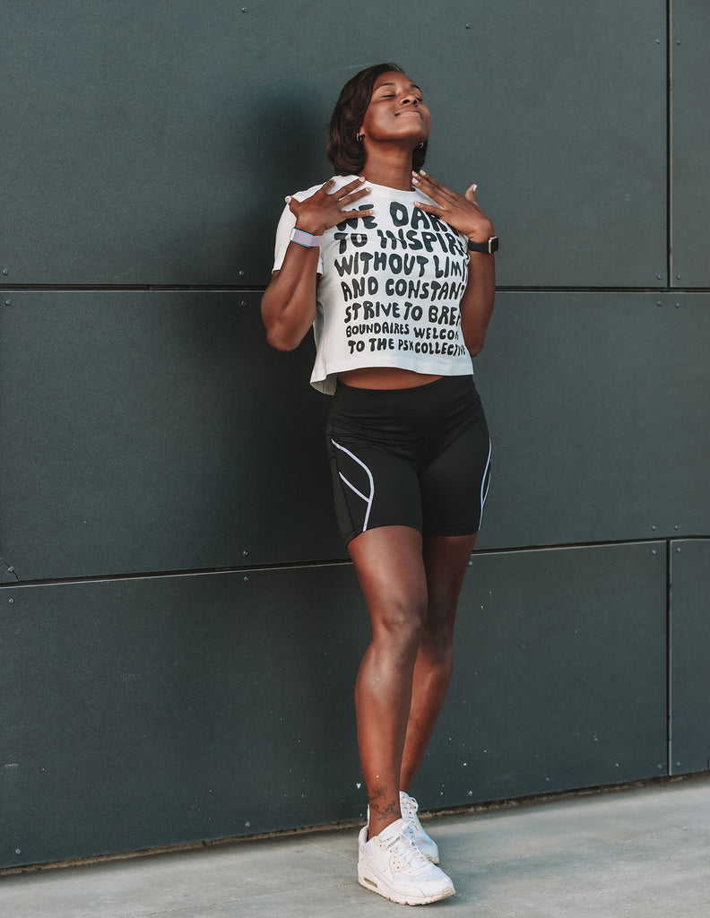 American Olympic and Rugby Union Player Naya Tapper wearing a PSK Collective Beauty Begins Tee